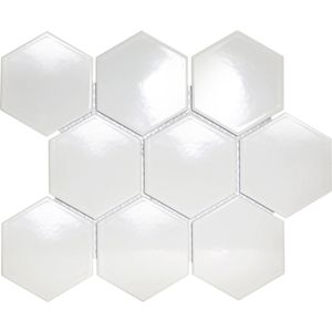 The Mosaic Factory Barcelona mozaïektegel - 25.6x29.6cm - wandtegel - Zeshoek/Hexagon - Porselein White Glans AFH95051