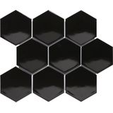 The Mosaic Factory Barcelona mozaïektegel 9.5x11x0.65cm wandtegel voor binnen en buiten hexagon porselein zwart geglazuurd