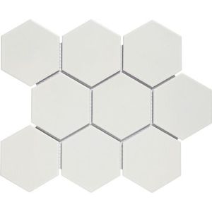 Mozaïek Barcelona 25.6x29.6 cm Geglazuurd Porselein Hexagon Mat Wit (Prijs Per m2) The Mosaic Factory