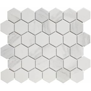 Mozaïek Barcelona 28.1x32.5 cm Geprint Porselein Hexagon Mat Carrara Wit (Prijs Per m2) The Mosaic Factory
