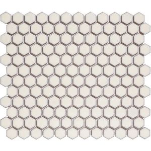 Mozaïek Barcelona 26x30 cm Geglazuurd Porselein Hexagon Glanzend Zacht Wit (Prijs Per m2) The Mosaic Factory