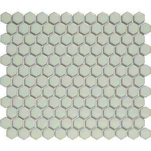 The Mosaic Factory Barcelona mozaïektegel 2.3x2.6x0.5cm Hexagon Geglazuurd porselein Antiek groen met retro rand