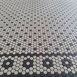 The Mosaic Factory London mozaiëktegel 2,3x2,3x0,6cm hexagon onverglaasd porselein vloertegel voor binnen en buiten vorstbestendig 18 stippen wit met zwart