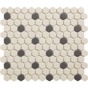 The Mosaic Factory London mozaïektegel - 26x30cm - wand en vloertegel - Zeshoek/Hexagon - Porselein White + Black Mat LOH-Mayfair-18