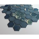 The Mosaic Factory Valencia mozaïektegel 4.3x4.9x0.5cm hexagon blauw mat en glans voor wand en vloer en voor binnen en buiten vorstbestendig