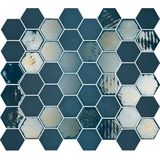 The Mosaic Factory Valencia mozaïektegel 4.3x4.9x0.5cm hexagon blauw mat en glans voor wand en vloer en voor binnen en buiten vorstbestendig