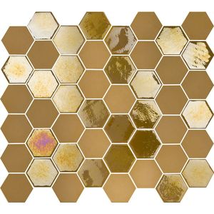 The Mosaic Factory Valencia mozaïektegel - 27.6x32.9cm - wandtegel - Zeshoek/Hexagon - Gerecycled glas Mustard mat/glans VAL035
