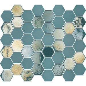 The Mosaic Factory Valencia mozaïektegel - 27.6x32.9cm - wandtegel - Zeshoek/Hexagon - Gerecycled glas Turquoise mat/glans VAL125