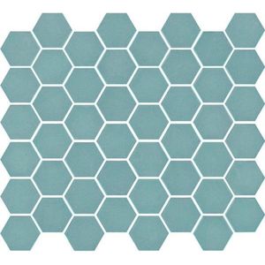 The Mosaic Factory Valencia mozaïektegel 4.3x4.9x0.5cm hexagon turquoise mat voor wand en vloer en voor binnen en buiten vorstbestendig
