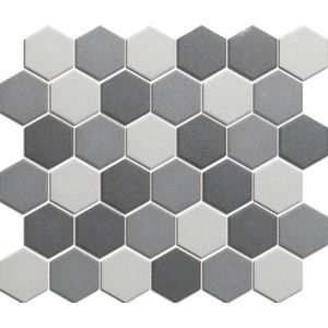 The Mosaic Factory London mozaïektegel 5.1x5.9x0.6cm voor vloer voor binnen en buiten Zeshoek Hexagon Keramiek Donker grijs mix