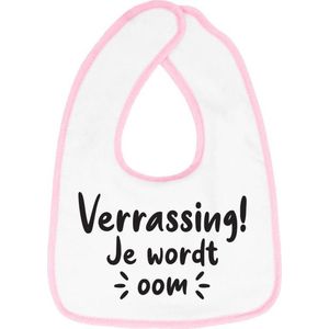 Hospitrix Slabbetje met tekst ""Verrassing! Je wordt oom! "" Roze - Cadeau Zwangerschap - Baby Kwijldoek - Kwijllap - Morslap - Bavette - Bekendmaking - Aankondiging - Aanstaande Moeder - Moederdag