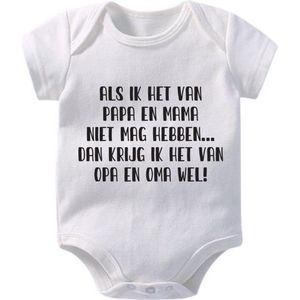 Hospitrix Baby Rompertje met Tekst ""Als ik het van papa en mama niet mag hebben… dan krijg ik het van opa en oma wel"" | 0-3 maanden | Korte Mouw | Cadeau voor Zwangerschap | Bekendmaking | Aankondiging | Aanstaande Moeder | Moederdag