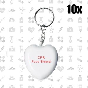 Set van 10x CPR Masker Sleutelhanger met Wegwerp Beademingsmasker - Kiss of Life Sleutelhanger - Wit