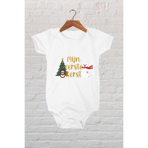 Hospitrix Baby Rompertje met Tekst ""Mijn Eerste Kerst"" | Kerstcadeau | 0-3 maanden | Kerst zwangerschaps aankondiging | Cadeau voor Zwangerschap | Bekendmaking | Aankondiging | Aanstaande Moeder | Moederdag