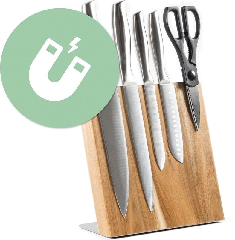 Coninx Quin Messenblok Magnetisch 22x23CM - Messenmagneet - Antislip - Messenhouder RVS / Acacia