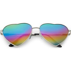 Freaky Glasses® Hartjes dames zonnebril - Pride zonnebril - regenboog spiegel lenzen
