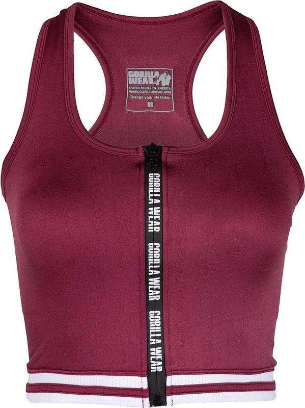 Gorilla Wear - Mesa Zip Front - Crop Top - Bordeauxrood - Rekbare Stoffen, Medium Ondersteuning