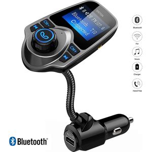 Bluetooth FM Transmitter, Auto Radio Adapter CarKit met 4 Music Play Modes / Hands-free Bellen / TF Kaart / USB Auto Lader / USB Flash Drive / AUX Input / Output 1.44 inch LCD Display/ Bluetooth Carkit 5 in 1 / T10