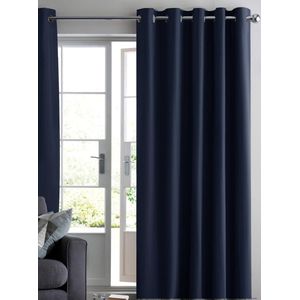 Home of Curtains - RUBEN - Gordijn - Met Ringen - Verduisterend - Kant en Klaar - 144x180 cm - Donker Blauw - 1 Stuk