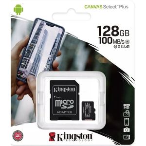 Geheugenkaarten Micro SD 128 GB ORIGINAL + SD kaart Adapter (HD video- 80MB/S/R) Kingston Micro SD kaart Canvas
