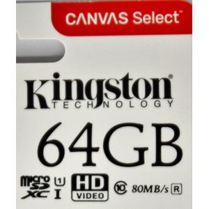 Kingston Micro SD Kaart Canvas 64GB SD Adapter 80MB/s