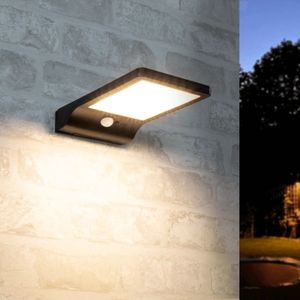 Solar - Slim - Wandlamp - Zwart - Buitenlamp met Sensor - Tuinverlichting met Bewegingsmelder