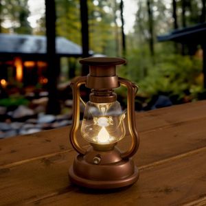 Solar Tuinverlichting - Windlicht 'Oil' - Brons - Warm Wit Licht - Vintage Tafellamp