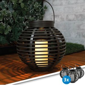 Drie stuks solar lantaarn basket medium rotanlook lamp op zonne energie