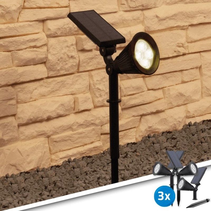 Solar tuinverlichting LED spot 'Highlight' - Voordeelset 3 stuks - Warm wit licht - Spots op zonne-energie - Zwart