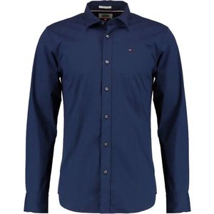 Hilfiger - Klassiek Overhemd - Katoen Poplin Stretch - Blauw