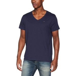 Tommy Hilfiger - V-Hals T-Shirt - Blauw - Katoen - Korte Mouwen