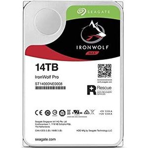 Seagate IronWolf Pro, 14TB, NAS Interne Harde Schijf HDD – CMR 3.5 Inch SATA 6 Gb/s 7200 RPM 256 MB Cache Voor RAID NAS, 3 jaar Rescue Services (ST14000NEZ009)