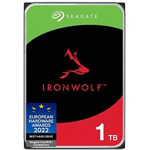 Seagate IronWolf 1 TB, interne harde schijf NAS HDD, CMR 3,5 inch SATA 6 Gbit/s 5400 rpm, 64 MB cache, voor RAID-NAS, eenvoudige opening, 3 jaar geldige Rescue diensten (ST1000VNZ08)