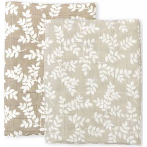 Set van 2 hydrofiele multidoeken biologisch katoen: blaadjes - taupe | A Little Lovely Company