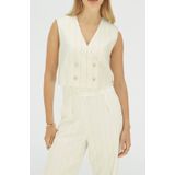 Leva Top - Ecru - Gilet - Luxe Licht Getailleerd - Double-Breasted Knoopsluiting