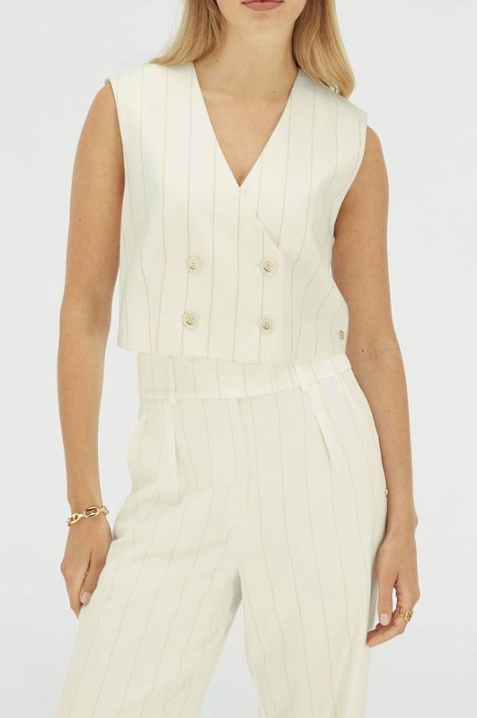 Leva Top - Ecru - Gilet - Luxe Licht Getailleerd - Double-Breasted Knoopsluiting