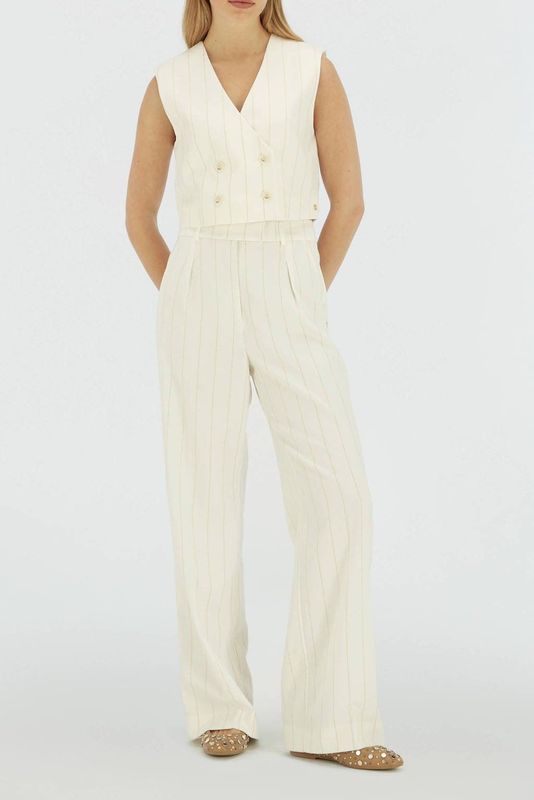 Josh V - Mies - Pantalon - Light Ecru - Soepelvallende Stof - Hoge Taille