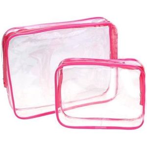 Roze 3-delige Toillettasje - Transparante Case Tas -
