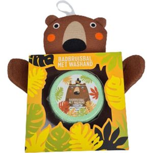 Beren Washand met badbruisbal - Bruin/Groen - Cadeau Pakket - Kerst - Sinterklaas