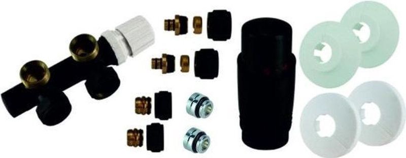 Riko universele radiator aansluitset haaks rechts mat zwart