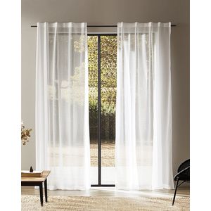HOOMstyle kant en klaar gordijn met haakjes - Vitrage - Voile - Met plooiband - 140x270cm - Wit