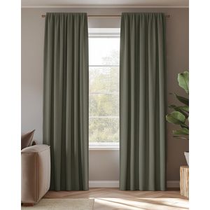 HOOMstyle kant en klaar gordijn met haakjes - Verduisterend - Met Plooiband - 140x270cm - Groen / Olijfgroen