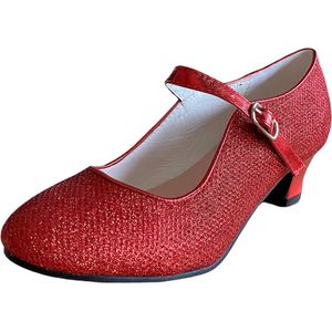 Spaanse schoenen rood glitter maat 26 (binnenmaat 17 cm) bij Sneeuwwitje jurk - verkleedkleren meisje - sprookje -