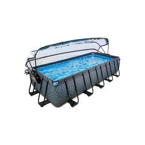 EXIT - Stone - Opzetzwembad - Grijs - 540x250x100cm - Inclusief Zandfilterpomp en Overkapping