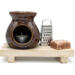Ideas4seasons Amberblokjes/geurblokjes cadeauset 4-delig - amber geur - inclusief geurbrander en rasp
