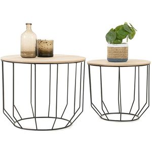 LIFA LIVING - Ulrik - Salontafels - Hout en Metaal - Set van 2