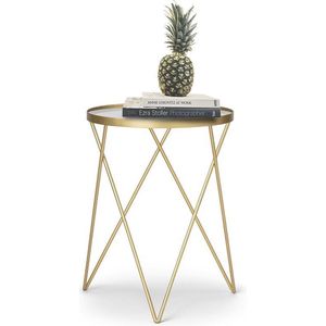 Lifa Living Beistelltisch Emily - Couchtisch - Gold - Metall & Glas - Funktional - Ø 35,5 x 47,5 cm