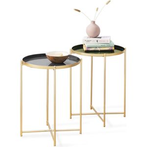 LIFA LIVING Bijzettafel Modern - Grijs & Gouden Koffietafel - Rond - Metaal - Voor Woonkamer, Slaapkamer of Kantoor - 37,5 x 47,5 cm