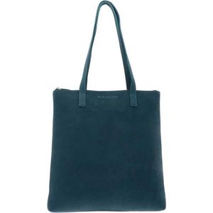 Shopper Tas met Rits - Schoudertas van Mat Eco-Leer - Petrol Blauw