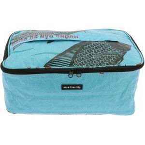 Toilettas of Beautycase Gerecyclede Cementzakken - Jati Vis blauw - 30 x 20 x 14 cm - inhoud 8.4 liter - opvouwbaar - dames - duurzaam - vegan - groot - cadeau vrouw - fairtrade